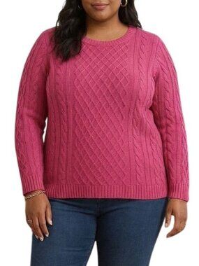 Old Navy Size XL Sweater Cable Knit Pullover Fuchsia Pink Crewneck Long Sleeve